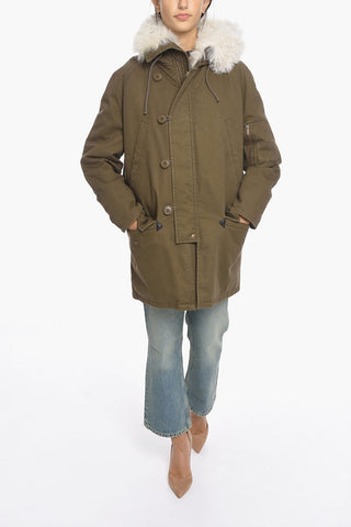 Cotton-twill Shearling Parka with Hood