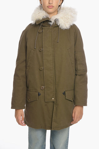 Cotton-twill Shearling Parka with Hood