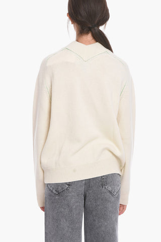 Wool V-neck Sweater with Contrasting Stitchings