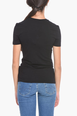 Solid Color Crew-neck T-Shirt with Contrasting Embroidery