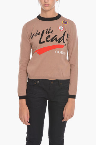 Front Embroidered Lightweight Crew-neck Sweater with Patches Details