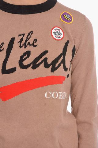 Front Embroidered Lightweight Crew-neck Sweater with Patches Details