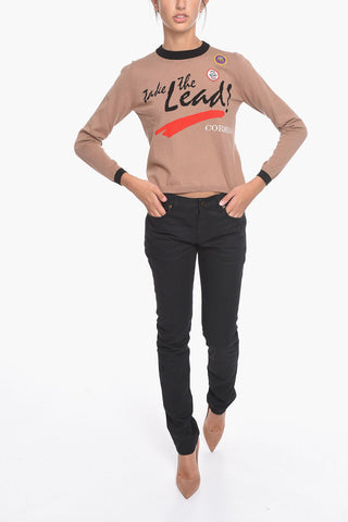 Front Embroidered Lightweight Crew-neck Sweater with Patches Details