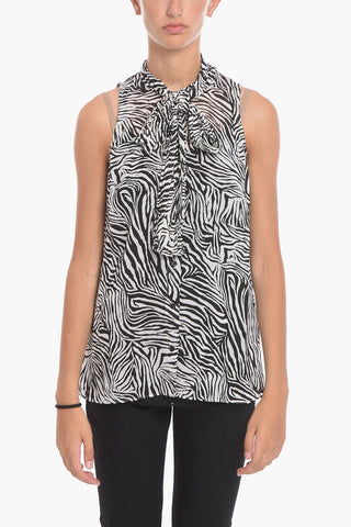 Sleeveless Top with Zebra Print and Self-tie Detailing