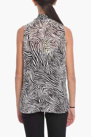 Sleeveless Top with Zebra Print and Self-tie Detailing