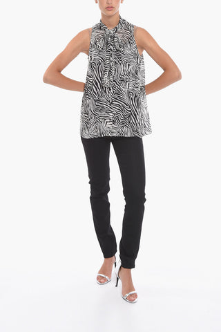 Sleeveless Top with Zebra Print and Self-tie Detailing