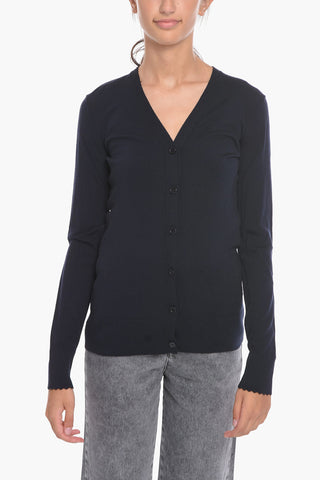Wool Cardigan with Scallopped Hems