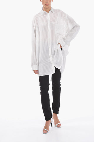 Camicia Oversized Asimmetrica con Fantasia a Righe