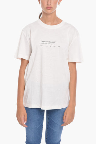 Solid Color COUP DE FOUDRE Crew-neck T-Shirt with Contrasting Print