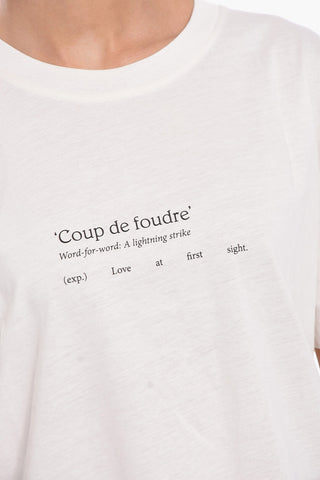 Solid Color COUP DE FOUDRE Crew-neck T-Shirt with Contrasting Print