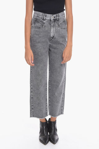 High-waisted DILALI Cropped Denims with Raw-cut Hems 20cm