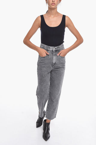High-waisted DILALI Cropped Denims with Raw-cut Hems 20cm
