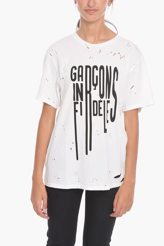 Vintage Effect Crew-neck T-Shirt with Printed Contrasting Logo