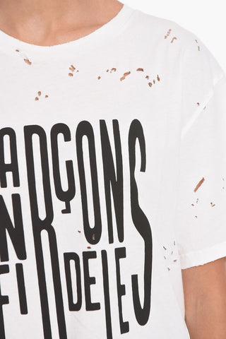 Vintage Effect Crew-neck T-Shirt with Printed Contrasting Logo