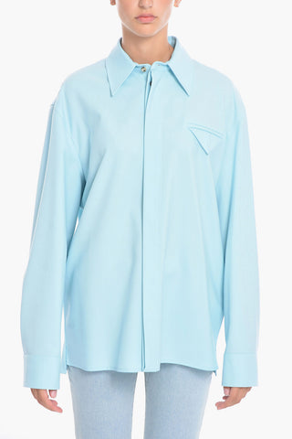 Camicia in Twill di Lana con Taschino Triangolare