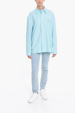 Camicia in Twill di Lana con Taschino Triangolare