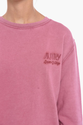 Felpa Girocollo SUPER VINTAGE in Tinta Unita con Logo Ricamato