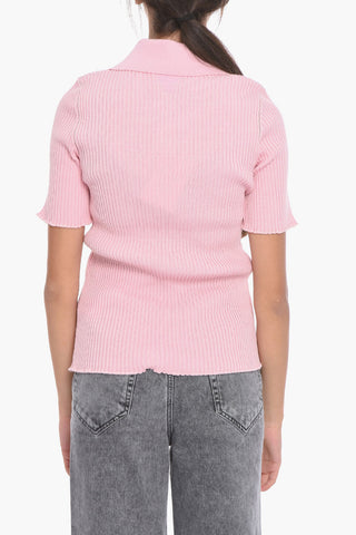 Linen-blend Ribbed Polo Sweater with Short Sleeves