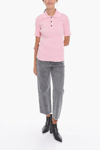 Linen-blend Ribbed Polo Sweater with Short Sleeves