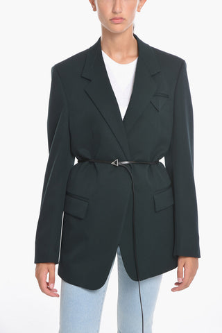 Wool Belted Blazer with Flap Pockets