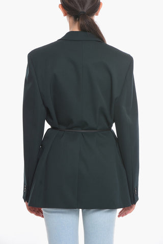 Wool Belted Blazer with Flap Pockets