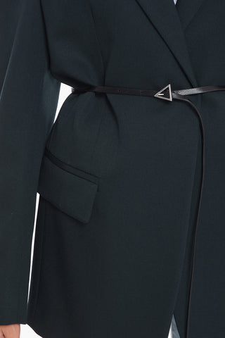 Wool Belted Blazer with Flap Pockets