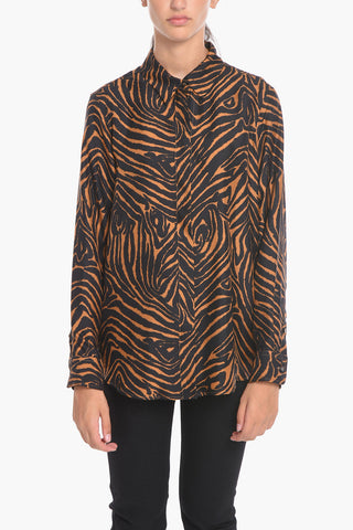 Camicia in Seta con Fantasia Zebrata e Abbottonatura Nascosta