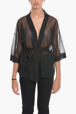 Short-sleeved Sheer Cardigan with Belt