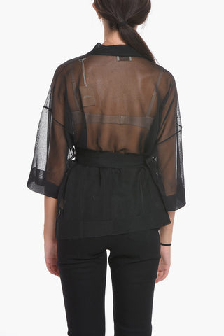 Short-sleeved Sheer Cardigan with Belt