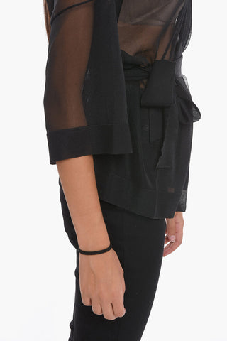 Short-sleeved Sheer Cardigan with Belt