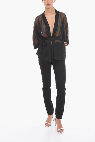 Short-sleeved Sheer Cardigan with Belt
