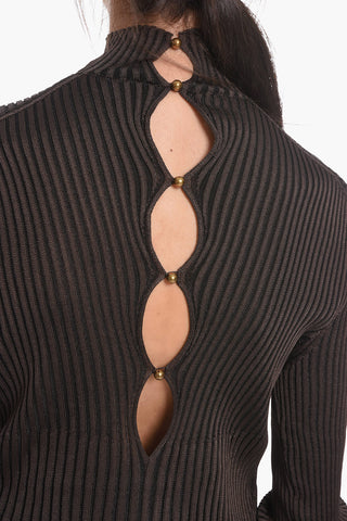 Ribbed Turtle-neck Sweater with Back Closure