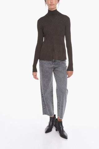 Ribbed Turtle-neck Sweater with Back Closure