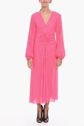 Vestito Midi Drappeggiato con Paillettes