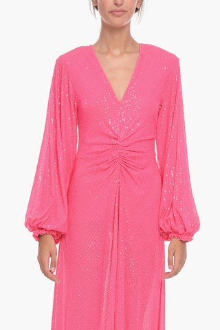 Vestito Midi Drappeggiato con Paillettes