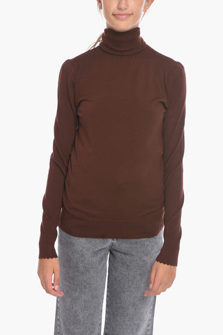 Wool Turtleneck Sweater with Scallopped Hems