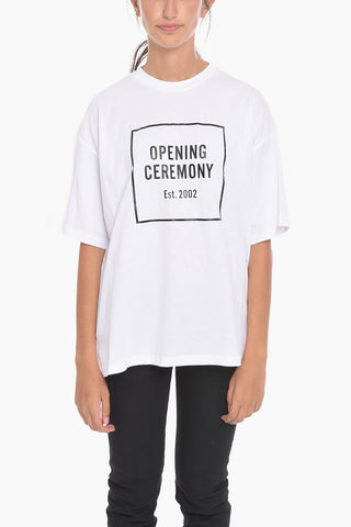 T-Shirt Girocollo in Tinta Unita con Logo Stampato a Contrasto