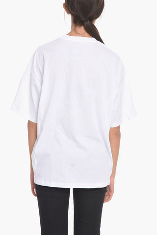 T-Shirt Girocollo in Tinta Unita con Logo Stampato a Contrasto