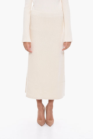 Cashmere Midi Skirt with Drawstring Waist