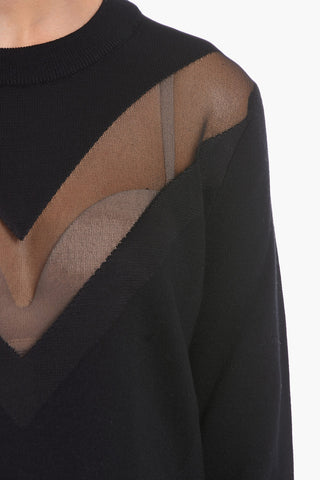 Wool Blend Crew-Neck Sweater With Sheer Detail
