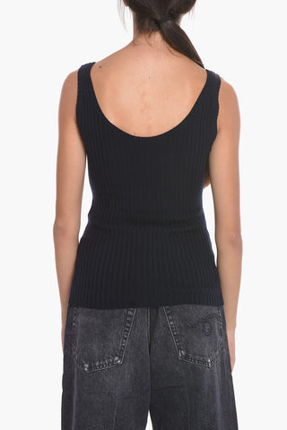 Ribbed Wool-knitted Sleeveless Top with Scoop Neckline