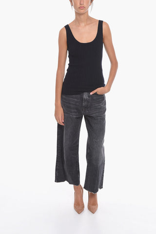 Ribbed Wool-knitted Sleeveless Top with Scoop Neckline