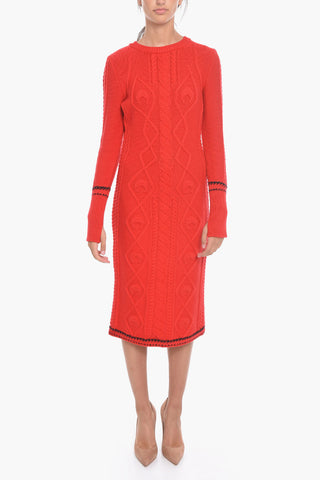 WHITE LINE Bodycon Long Sleeve Wool Dress