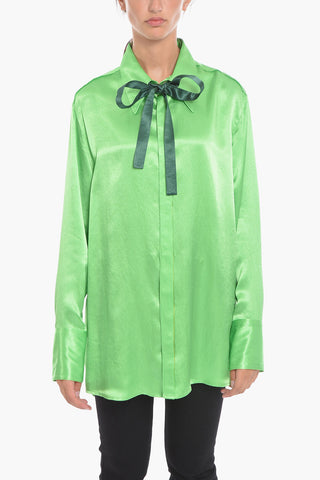 Satin Blouse with Tie-Up Detail