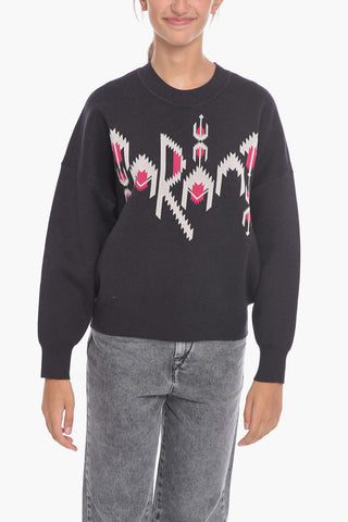 ETOILE Cotton-blend ADISON Crewneck Sweater with Jacquard Logo