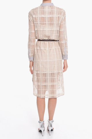 Meshed-cotton Shirt Dress with Belt
