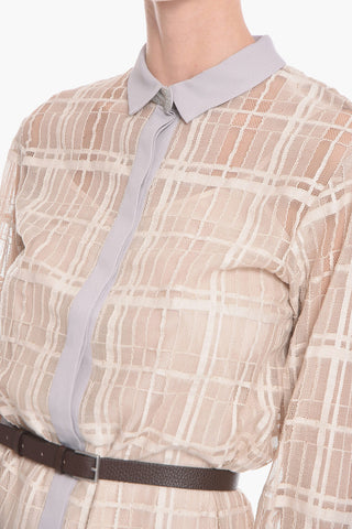 Meshed-cotton Shirt Dress with Belt