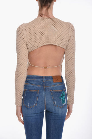 Maglia Crochet Openwork con Schiena Scoperta
