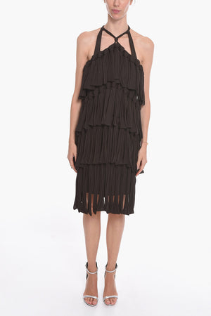 Mixed-Silk Halter-Neck Dress LOOPS