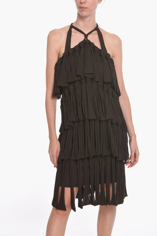 Mixed-Silk Halter-Neck Dress LOOPS